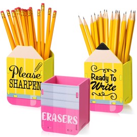 DoubleFill 3 Pcs Sharp and Dull Pencil Holder Eraser Buckets Wooden Shaped Dispenser for Back to School Teachers Classroom Management(Ready to Write Pattern)