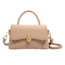 Vintage Square Satchel Crossbody Bag for Women - Leather Top Handle Purse with Adjustable Strap, Elegant Retro Day Clutch (Khaki)