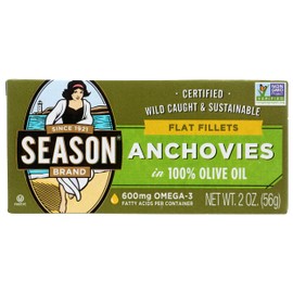 Season Brand Flat Fillets of Anchovies in Olive Oil, 2 oz