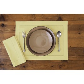 Solino Home Cotton Linen Napkins Yellow Hemstitch, 20 x 20 in, Set of 4