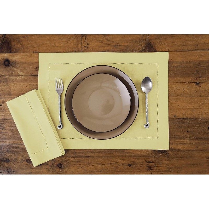 Solino Home Cotton Linen Napkins Yellow Hemstitch, 20 x 20