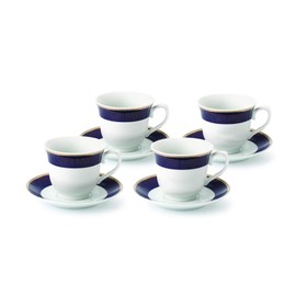 Lorren Home Trends Midnight-4 Cups and Saucers, One Size, Blue