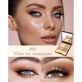 4 Colors Eyeshadow Palette, Pink Green Smokey Matte & Glitter Shades, Highly Pigmented Long Lasting, Waterproof & Blendable, Black Brown Golden Natural Nude Eyeshadow Makeup Set Gift for Women Girl-06