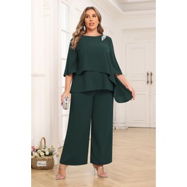 AOVDE Plus Size Pant Suits Mother of Bride Dressy Pantsuit 2 Piece Sets for Women Formal Wedding Guest Party Outfit 20