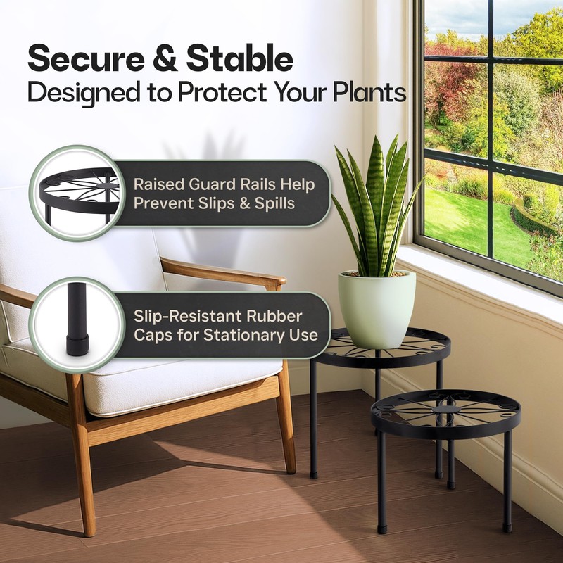 US Original Indoor Plant Stand with Wheels, (2 Sizes) Metal