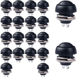 RUNCCI-YUN 20pcs 12mm black Momentary Push Button SPST ON/OFF AC 250V/1.5A 125V/3A, Mini Round Button for Car Trumpet, PC, Table Lamp, Home Doorbell