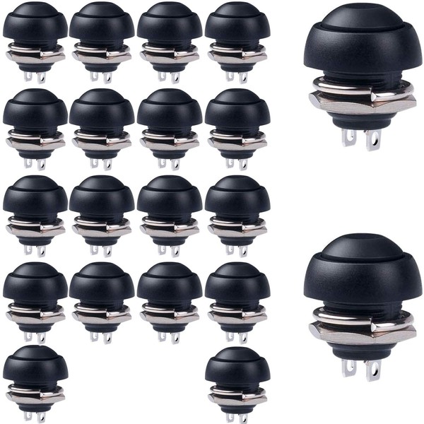 RUNCCI-YUN 20pcs 12mm black Momentary Push Button SPST ON/OFF AC
