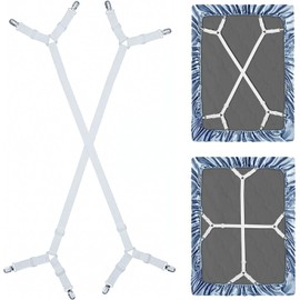 2 Piezas Sujetadores para Sábanas, Ajustables Elásticos Correas Cama Clips para Sábana Bajera Fundas de Colchón Sofá (Tipo Largo-Negro)