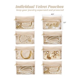 WATANIYA HOME Travel Jewelry Case, Portable Jewelry Box with 8 Jewelry Bags,Travel Gift for Women Teen Girls (Beige 8 Pcs)