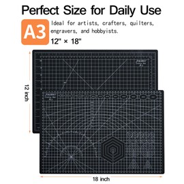 Density-upgraded 18"x12" Self Healing Cutting Mat, Idemeet Rotary Sewing Mat for Crafts, 5-Ply Blade Table Protector Cut Board for Fabric Leather Cutting Quilting Modeling Hobby Project, A3, Black
