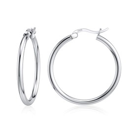 DALARAN Creole Earrings Sterling Silver Hoop Earrings for Girls with Sensitive Ears Hypoallergenic Earrings 14/16/18/20/25/30/40/50 mm "Multi-Way", Silver, Silver