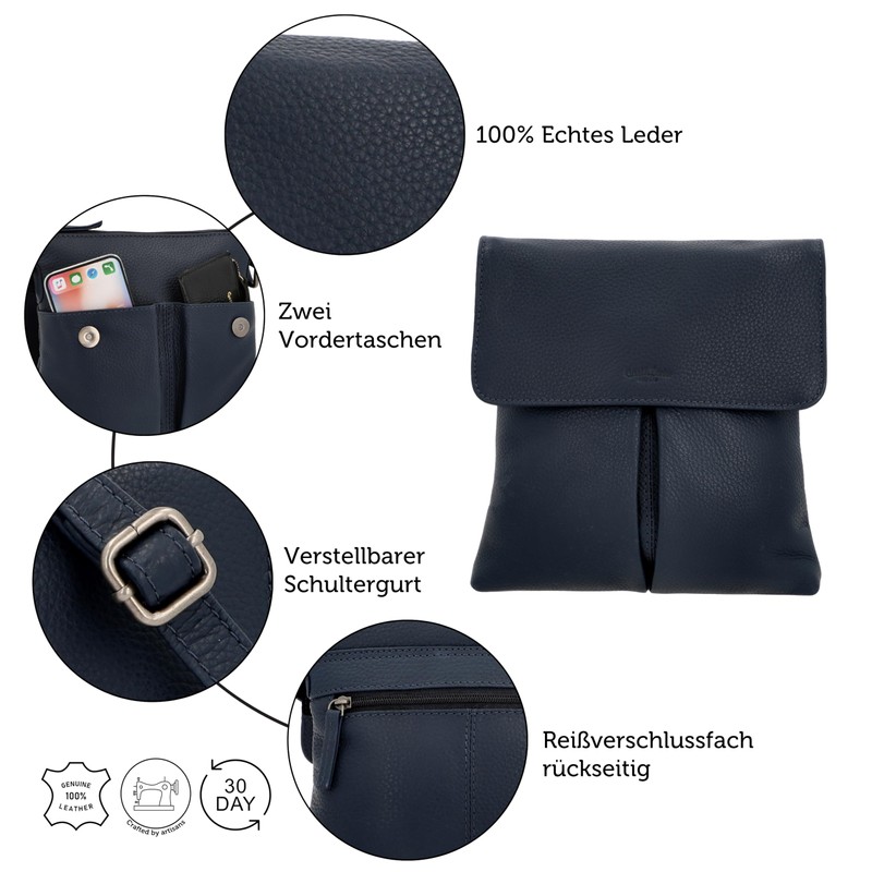 Gusti Veha Women's and Men's Leather Shoulder Bag Blue Leather,