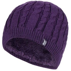 HEAT HOLDERS | SockShop | Ladies Alesund Cable Knit Thermal Hat Beanie | Winter Warm and Stylish | One Size Fits Most | Purple