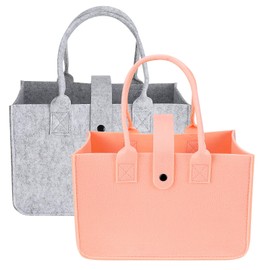 patinadrift Pack of 2 Felt Bags, Foldable Felt Bags, Shopper Large Capacity Felt Bag, Shopping Bag for Shopping and Everyday Use, Pink/Grey