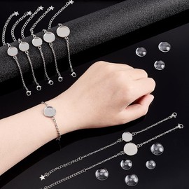 UNICRAFTALE 12pcs 3 Sizes 5-6inches Stainless Steel Bracelets with Clear Glass Cabochons Bracelet Bezel Settings Tray Blank Bracelets for Jewelry Making, Stainless Steel Color