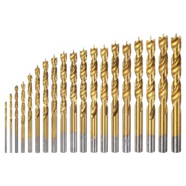 sourcing map 19pcs Brad Point Drill Bit Set 1.5mm-10.5mmDia Straight Round Shank Drill Metric Brad Point Spiral Twist Drill Bits for Carpenter Woodworking Plastic Rubber, Golden 19in1 Set