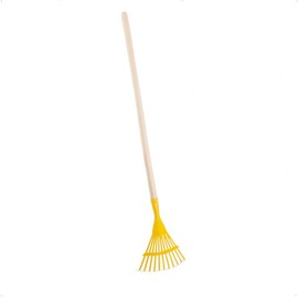 Rekord Leaf Rake for Children (Metal, Yellow) with 11 Prongs and 76 cm Natural Wood Handle, Working Width 18.5 cm, Total Length 97 cm, Lawn Broom, Fan Broom