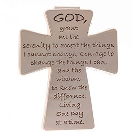 Sterling Gifts Serenity Prayer Cross Auto Visor Clip Chrome, One Day at a Time