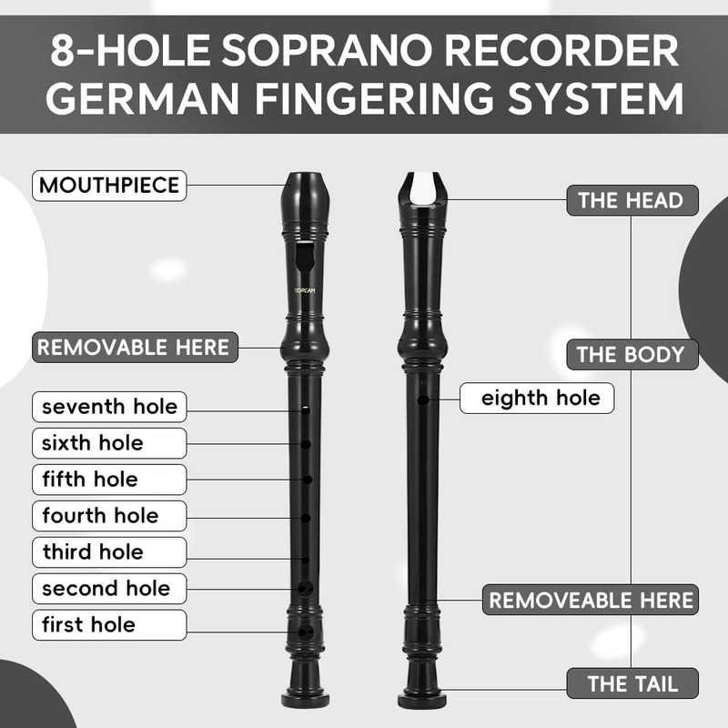 Soprano Recorder Instrument German Fingering 8 Hole Flute, Recorder Instrument