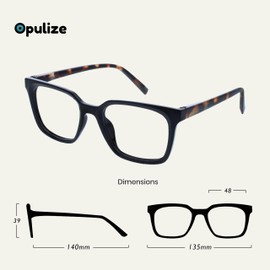 Opulize KOI - anteojos de lectura - Marco rectangular grande - Hombres, mujeres, unisex, bisagras de resorte - R50, Negro, +2,50 Magnification