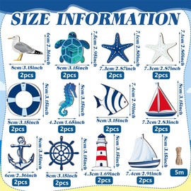 Glamifyr 24 Pieces Maritime Decoration, Maritime Decoration for Hanging, Maritime Decoration, Outdoor Life Ring, Fish Lighthouse Steering Wheel for Wall Decorations on the Beach, Coastal Motif
