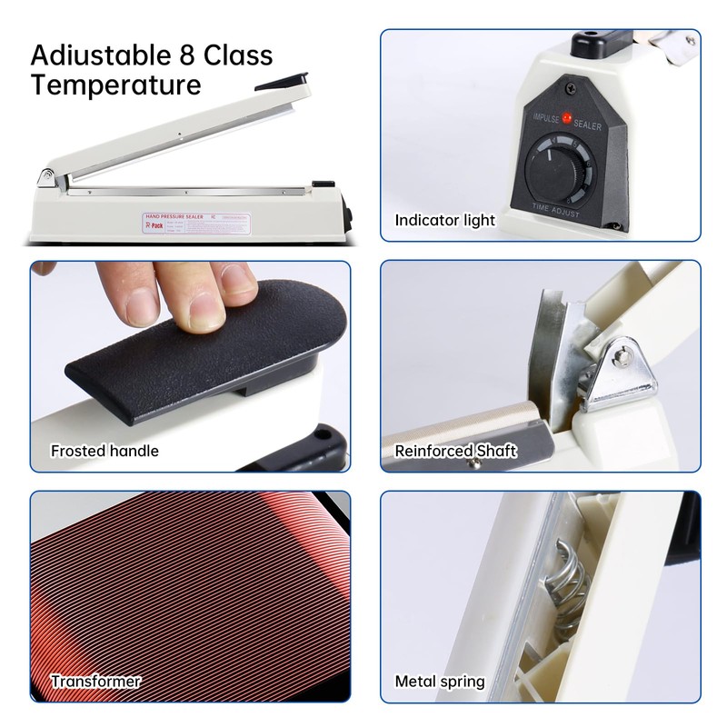 R-PACK Impulse Heat Sealer with Seal bar, Heavy-Duty Bag Sealing