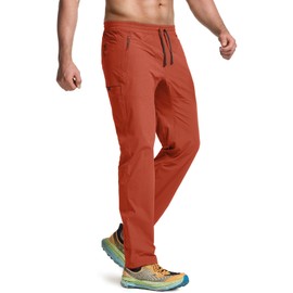 CQR Men's Lightweight Vent Hiking Pants, Water-Resistant & Breathable Sports Outdoor Athletic Pants with Elastic Waist, Ascend Crux Burnt Orange, 36W x 32L