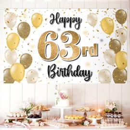 LASKYER Happy 63rd Birthday Large Banner - Cheers to 63 Years Old Birthday Home Wall Photoprop Backdrop,63rd Birthday Party Decorations.