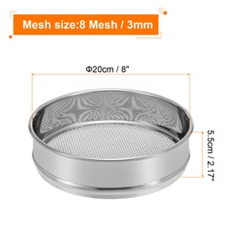 PATIKIL 8 Mesh Lab Sieve, 8" Diameter Test Sieve 304 Stainless Steel Wire Cloth (3mm) for Industrial Laboratory
