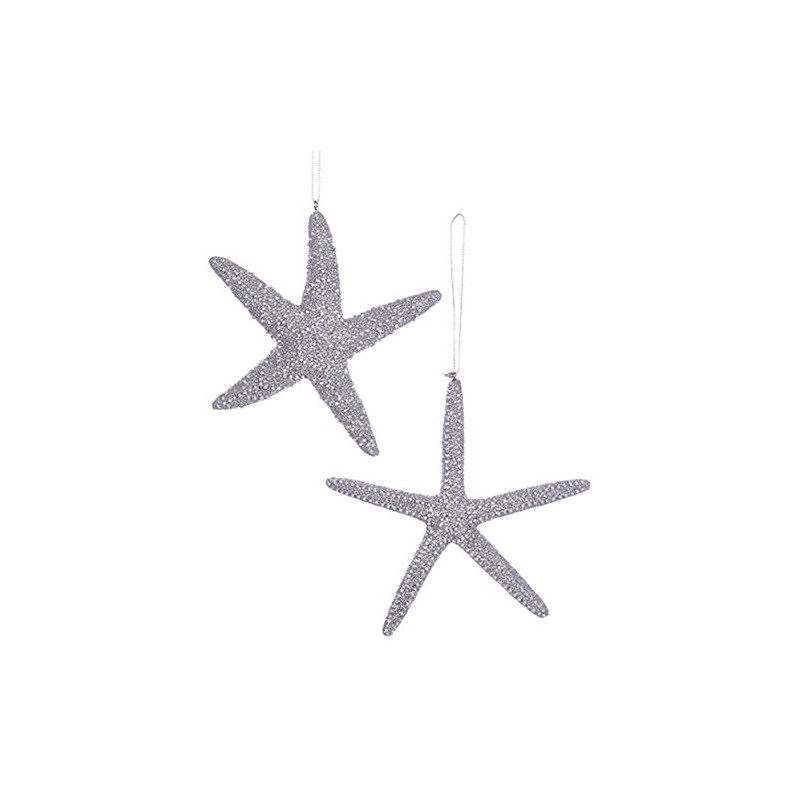 Kurt Adler Silver Glittered Starfish Holiday Ornaments Set of 2