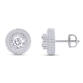 SAVEARTH DIAMONDS Moissanite Stud Earrings 2.50Ct,14K White Gold Plated 925 Sterling Silver Screw Back, Lab Created Round Cut Brilliant D Color VVS1 Clarity Moissanite Diamond Earrings for Women Men