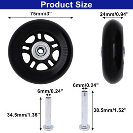 S SYDIEN 72mm x 24mm Luggage Suitcase Replacement Wheels, Black Inline Skate Wheels, Silent PU Caster Wheel Bearings Repair Kit for Trolley Carry-on Roller Travel Bag, 2 Pack