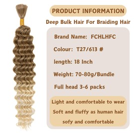 Braiding Hair 300g 4 Bundles/Pack 22 Inch Deep Wave Bohemian Braids for Curly Braiding Hair No Weft Natural Color, Boho Braids Hair Water Wave（T27/613#）