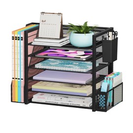 Simple Trending Organizador de archivos de escritorio de 6 niveles, organizador de bandejas de papel con soporte para archivos y contenedor para bolíg