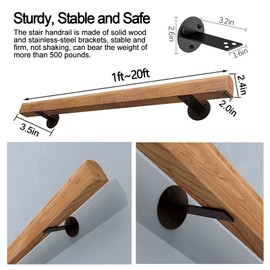 2FT Wooden Stair Handrails, Hand Railings for Stairs Indoor Outdoor, Sturdy Safety Wall Mount Support, Non-Slip Staircase Handrail for Home Garden Corridor, Lofts Decking, Kindergarten Guardrail