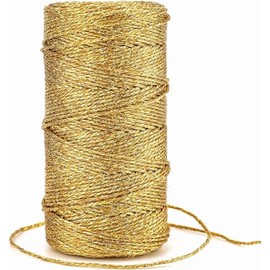 100M/328 Feet Gold String Twine for Crafts, Metallic Bakers Cord, Decorative Glitter Wrapping String for DIY, Gift Packaging