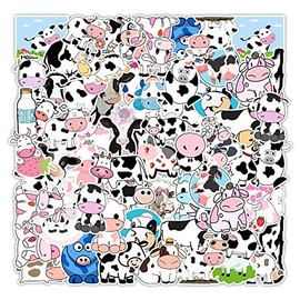 50PCS Cute Cow Stickers, Kawaii Cartoon Animal Stickers Pack for Water Bottle Scrapbook Laptop Skateboard Car, Waterproof Vinyl Stickers for Kids, Teens