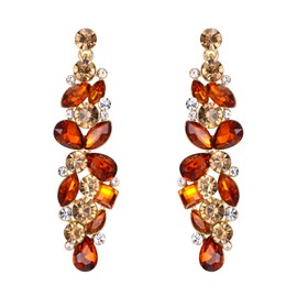 EVER FAITH Women's Austrian Crystal Bridal Waterdrop Flower Cluster Dangle Earrings Topaz-color Gold-Tone