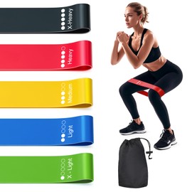 Fitness Bands, Set of 5, Resistance Bands with 5 Resistance Levels, Natural Latex Resistance Bands, Exercise Bands for Muscle Building, Pilates, Yoga and Fitness