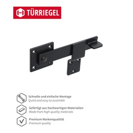 Gedotec Door Bolt | Tilt Lock | Steel Black 155 mm | 1 Piece | Double Gate Throw Latch | Gate Lock Window Shutter Furniture Garden Gate | Throw with Plate | Lock Bolt Garden Gate Latch