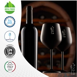 Copas de vino de acero inoxidable con tallo – Copas irrompibles de 18 onzas para fiestas al aire libre en la piscina, aniversarios y brindis de bodas - Elegante vajilla negra mate para champán y cócteles (juego de 2).