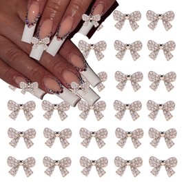 30Pcs Valentine's Nails Charms 3D Sparkling Alloy Heart & Bow-knot Nail Art Supplies for Acrylic Nails Kawaii Nail Charms Sliver Heart & Bow-knot Nail Gems and Charms for Women DIY Nail Art Decoration