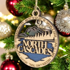 North Cascades National Park 3" Christmas Ornament - Two-Layer Wood Decor - Sahale Arm & Diablo Lake Scene - Handmade in USA