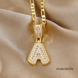 STARCHENIE 14K Gold Plated Diamond Initials Necklaces, Alphabet Pendant Letter A to Z Necklaces for Women man with Gift Box | Adjustable Chain, Minimalist, Tiny Dainty Alphabet Choker Necklaces:_A