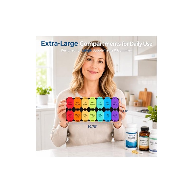 Yaklim Extra Large Weekly Pill Organizer, Detachable 7 Day AM
