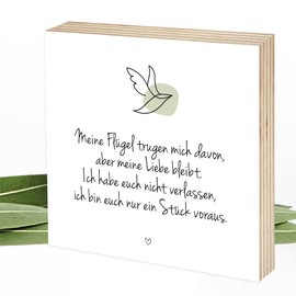 Wunderpixel® Holzbild Meine Flügel - Andenken an Verstorbene - 15x15x2cm zum Hinstellen/Aufhängen, echter Fotodruck mit Spruch auf Holz - Wand-Bild Aufsteller - zur Erinnerung als Trost-spender
