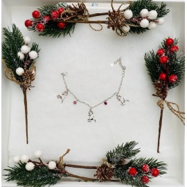 Bangles Reindeer Charm Bracelet with Ruby Cubic Zirconia - Antique Silver Finish SALE