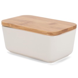 Nat & Jules Ceramic Stoneware 1/2 Pound, 2 Sticks Butter Dish with Airtight Bamboo Lid, Kitchen Accessory, Container Holder, Refrigerator Storage and Countertop Organization, Matte Cream