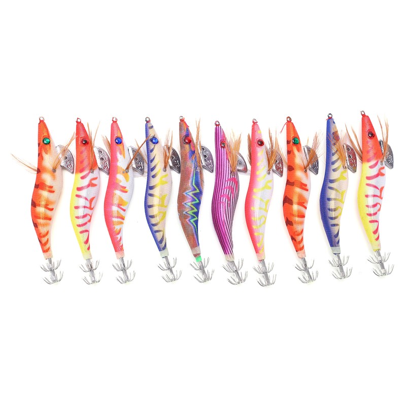10Pcs Hard Bait Squid Jig Fishing Lure Octopus Wooden Shrimp