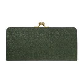 HIRAMEKI Morris Slim Gamaguchi Long Wallet, Cowhide Leather, Embossed William Morris, Art Design, YKK, rose leaf/green